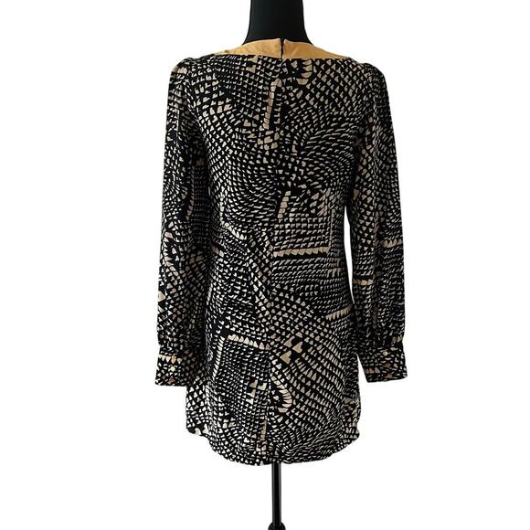 Lovposh Women's Geometric Bow Mini Dress - Tan Black - Small Feminine 70s - Picture 3 of 11